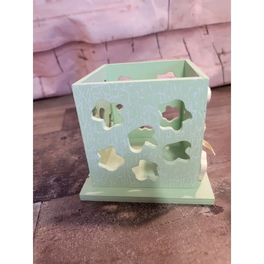 Wooden Green rabbit easter bunny‎ tea light box Decor spring
